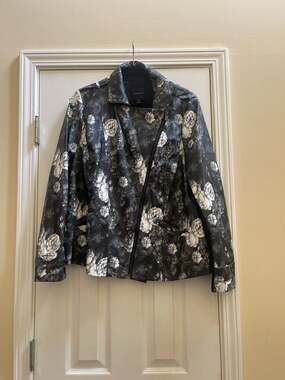 Lane Bryant Floral Printed Faux Leather Moto Jacket